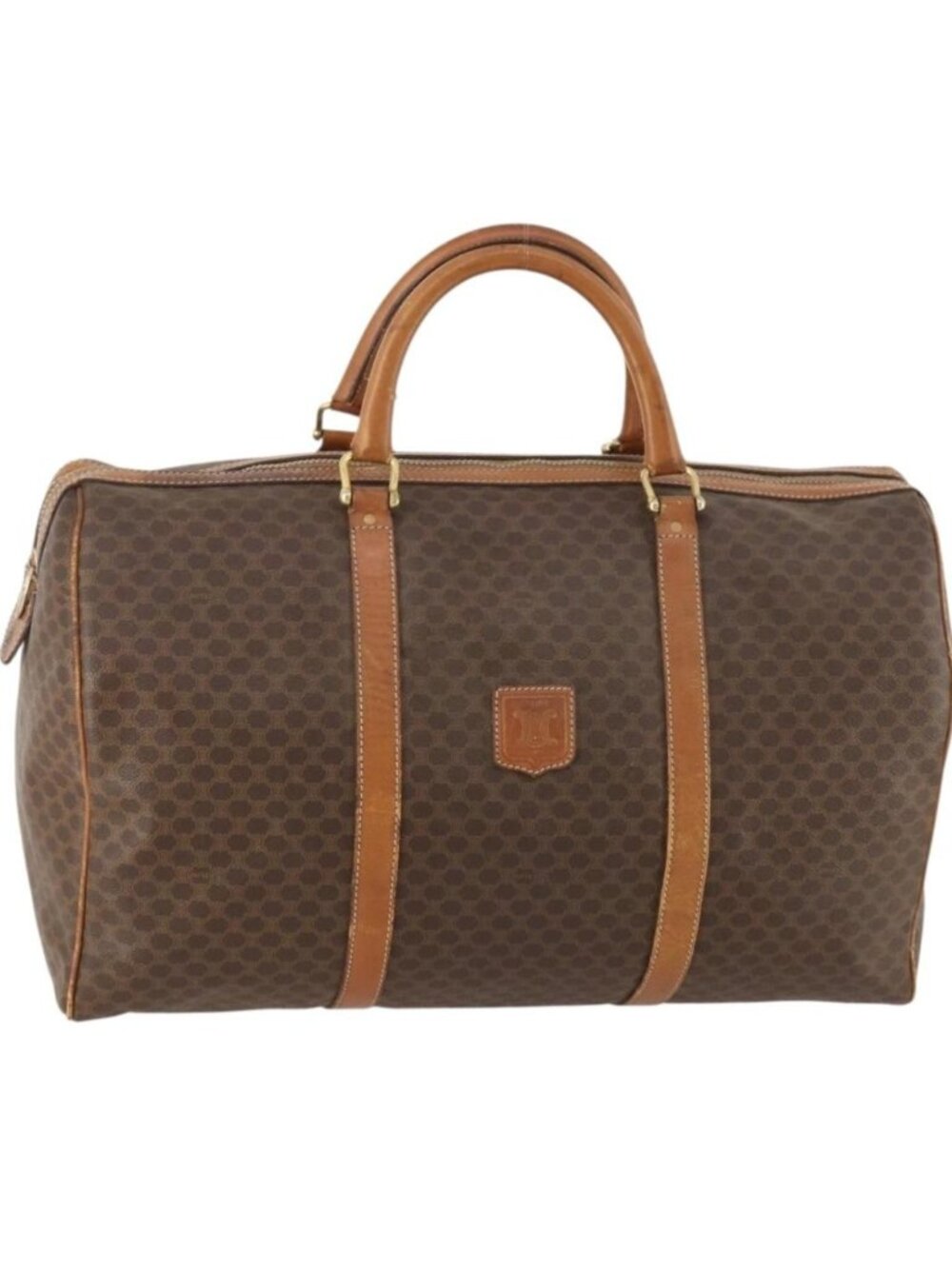 CELINE Macadam Canvas Boston Bag PVC Leather Brown Gold